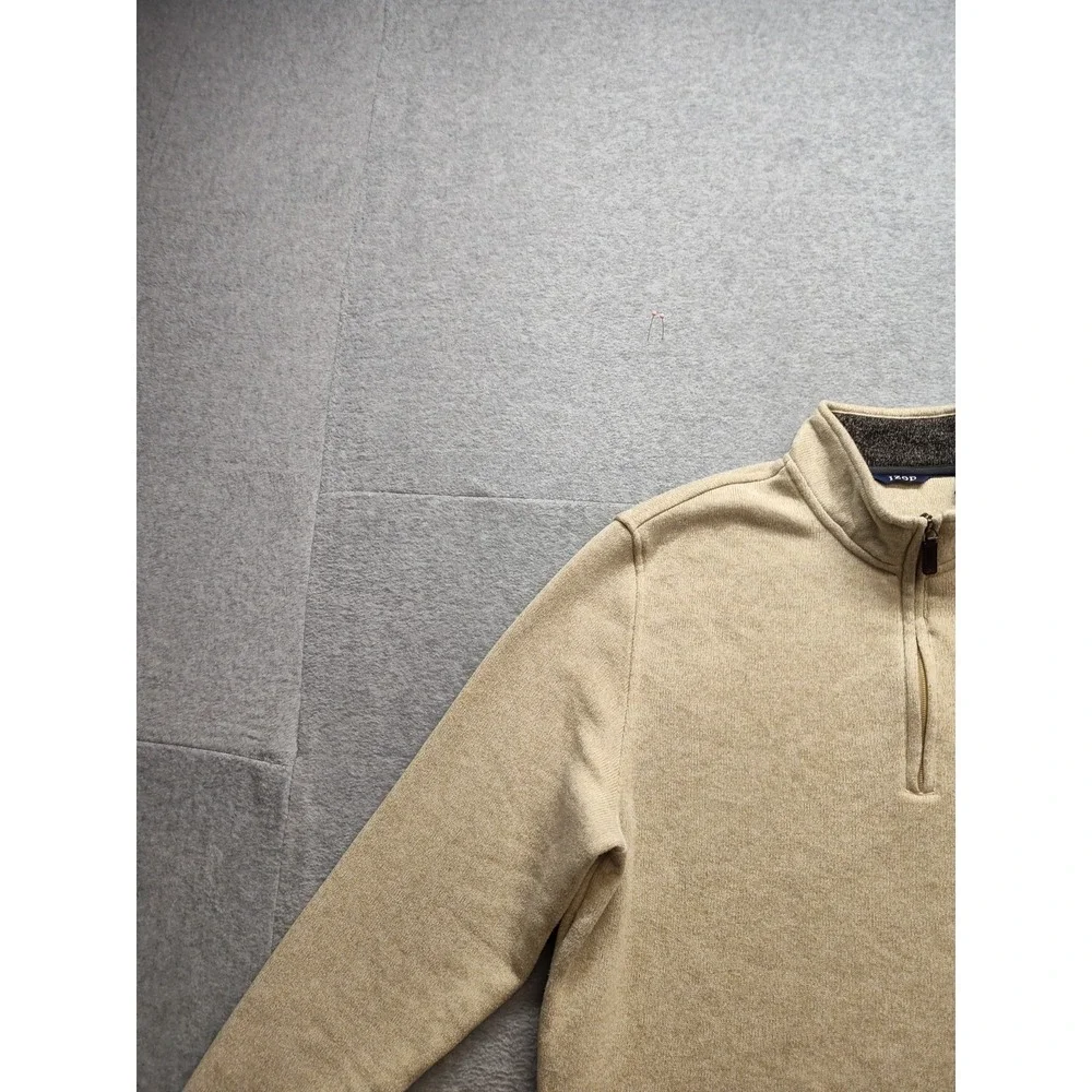IZOD Men‎ Sweater L Tan Heather Therma Soft Fleece 1/4 Zip High Neck Pullover